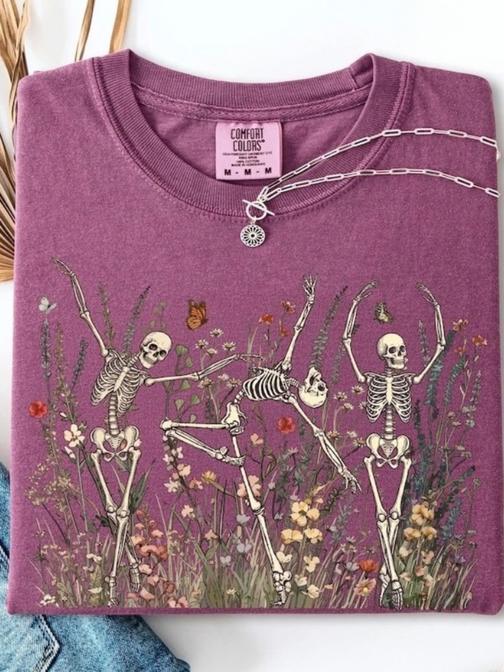 Comfort Colors Halloween Skeleton Dance Wildflower Nature Graphic Tee - Picture 1 of 3